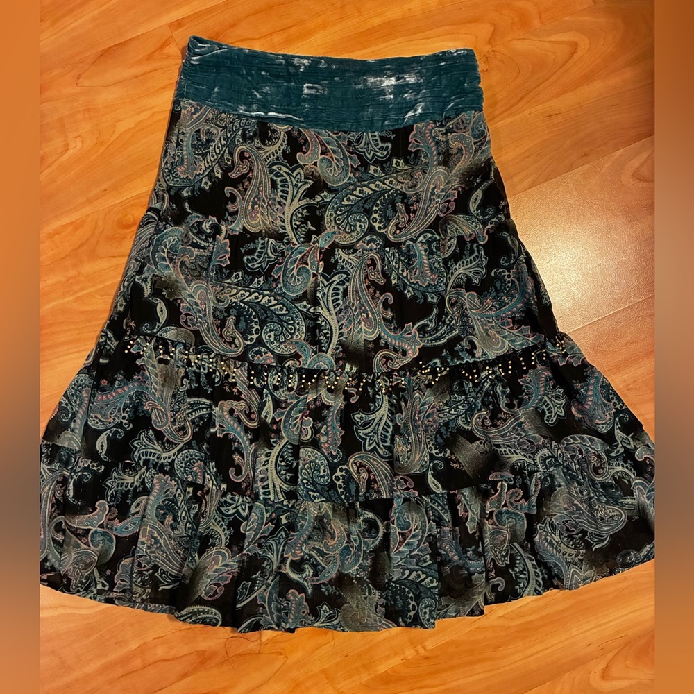 Star City Teal and Black Paisley Peasant Skirt size Juniors’ 3